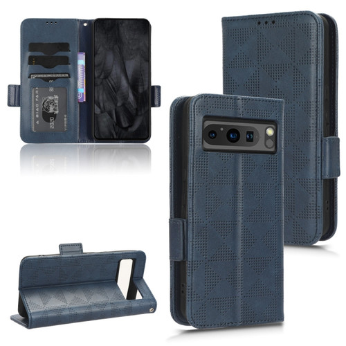 Google Pixel 8 Pro Symmetrical Triangle Pattern Leather Phone Case - Blue