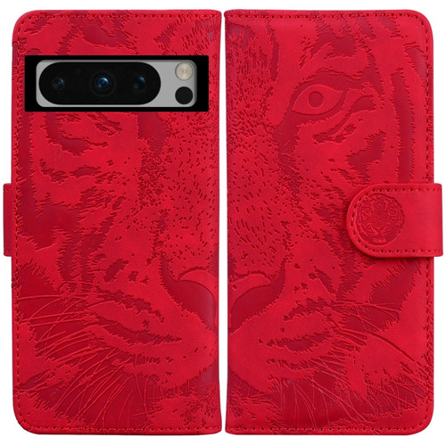 Google Pixel 8 Pro Tiger Embossing Pattern Flip Leather Phone Case - Red