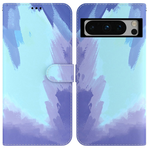 Google Pixel 8 Pro Watercolor Pattern Flip Leather Phone Case - Winter Snow