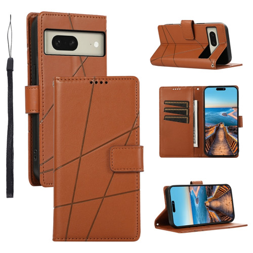Google Pixel 8 PU Genuine Leather Texture Embossed Line Phone Case - Brown