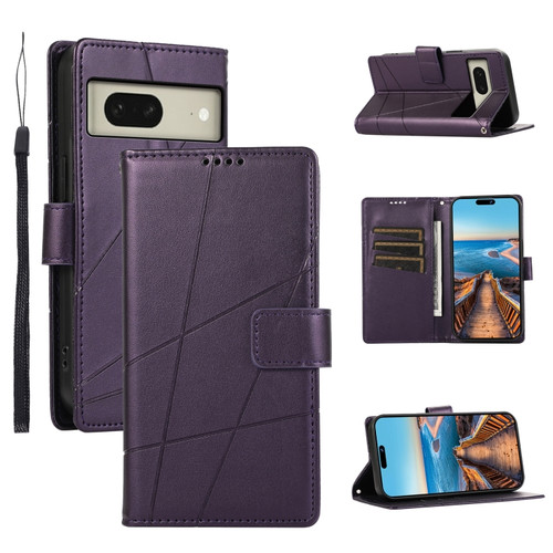 Google Pixel 8 PU Genuine Leather Texture Embossed Line Phone Case - Purple