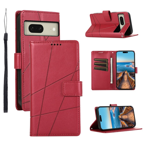 Google Pixel 8 PU Genuine Leather Texture Embossed Line Phone Case - Red