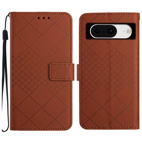 Google Pixel 8 Rhombic Grid Texture Leather Phone Case - Brown