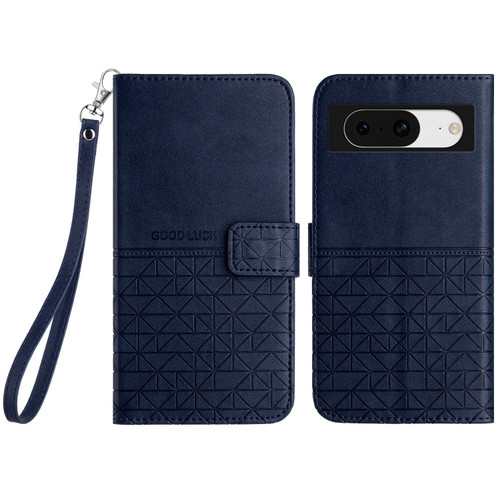 Google Pixel 8 Rhombic Texture Leather Phone Case with Lanyard - Blue