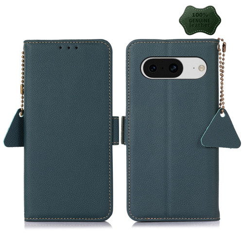 Google Pixel 8 Side-Magnetic TJ Genuine Leather RFID Phone Case - Green