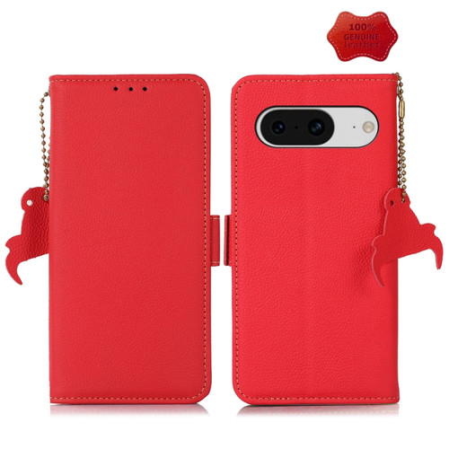 Google Pixel 8 Side-Magnetic TJ Genuine Leather RFID Phone Case - Red