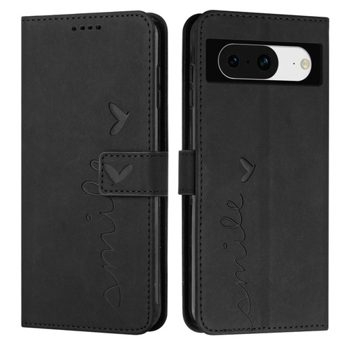 Google Pixel 8 Skin Feel Heart Pattern Leather Phone Case - Black