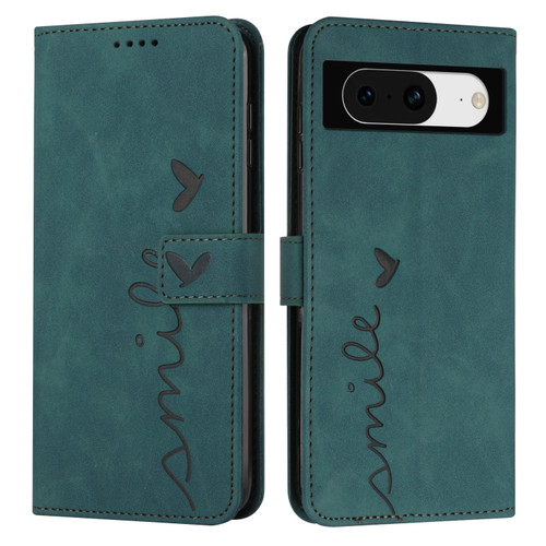 Google Pixel 8 Skin Feel Heart Pattern Leather Phone Case - Green