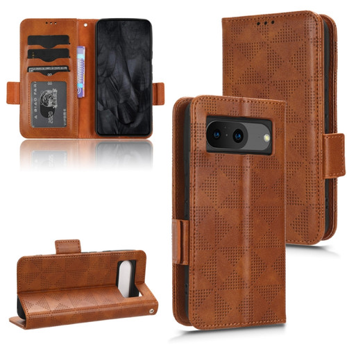 Google Pixel 8 Symmetrical Triangle Pattern Leather Phone Case - Brown