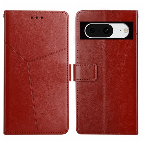 Google Pixel 8 Y-shaped Pattern Flip Leather Phone Case - Brown