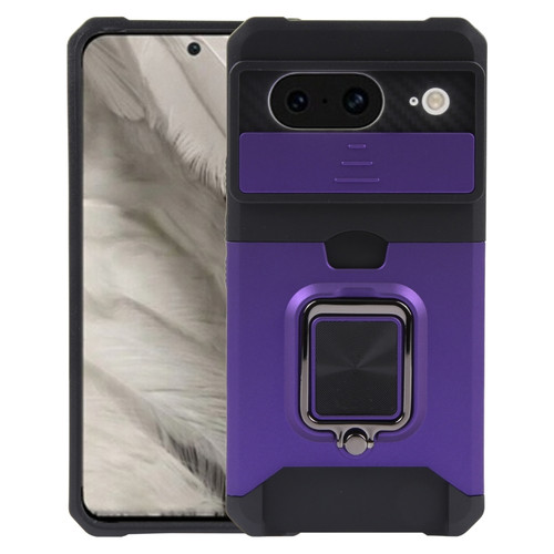 Google Pixel 8 Camera Shield Card Slot PC+TPU Phone Case - Purple