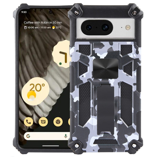 Google Pixel 8 Camouflage Armor Kickstand TPU + PC Magnetic Phone Case - Grey