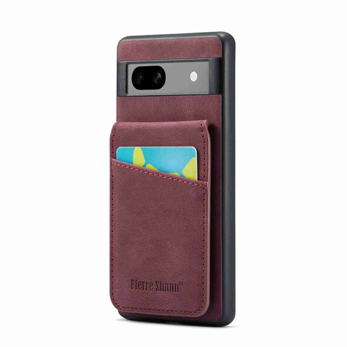 Google Pixel 8 Fierre Shann Crazy Horse Card Holder Back Cover PU Phone Case - Wine Red