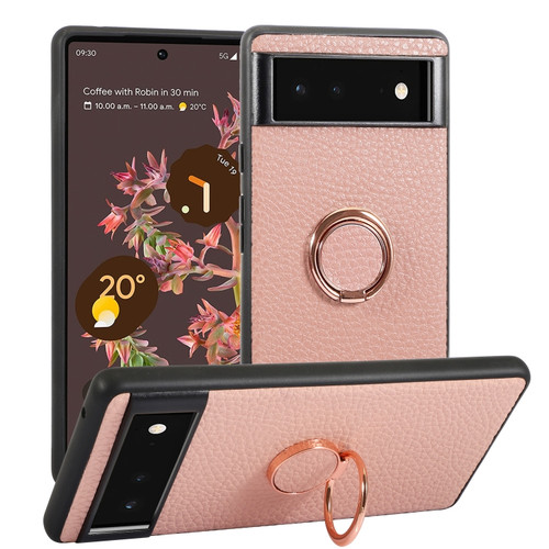 Google Pixel 8 Pro Litchi Texture Magnetic Phone Case with Ring Holder - Pink