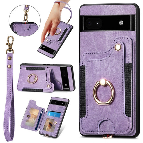 Google Pixel 8 Pro Retro Skin-feel Ring Multi-card RFID Wallet Phone Case - Purple