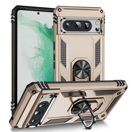 Google Pixel 8 Pro Shockproof TPU + PC Phone Case with Holder - Gold