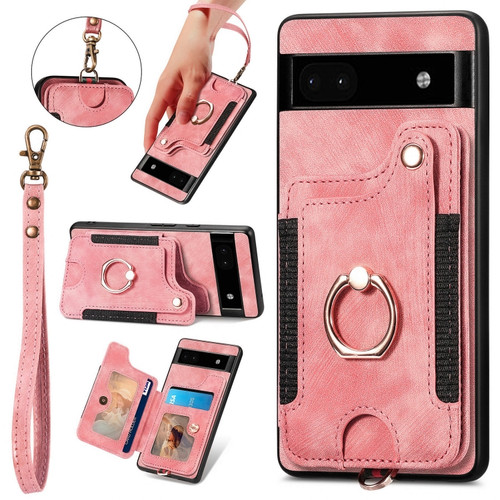 Google Pixel 8 Retro Skin-feel Ring Multi-card RFID Wallet Phone Case - Pink