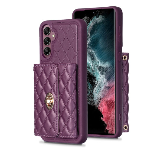Samsung Galaxy A14 4G / 5G Horizontal Metal Buckle Wallet Rhombic Leather Phone Case - Dark Purple