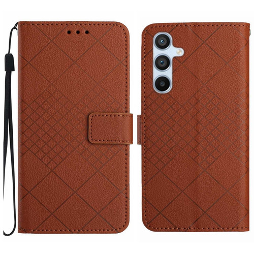 Samsung Galaxy A14 4G / 5G Rhombic Grid Texture Leather Phone Case - Brown