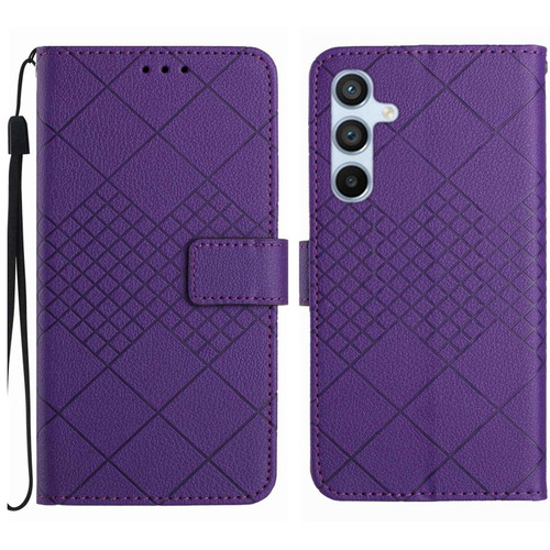 Samsung Galaxy A14 4G / 5G Rhombic Grid Texture Leather Phone Case - Purple