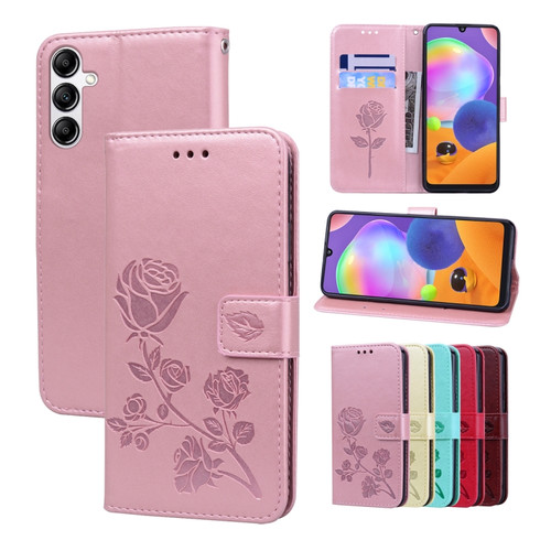 Samsung Galaxy A14 4G / 5G Rose Embossed Flip PU Leather Phone Case - Rose Gold