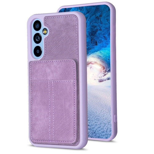 Samsung Galaxy A14 4G/5G BF28 Frosted Card Bag Phone Case with Holder - Purple