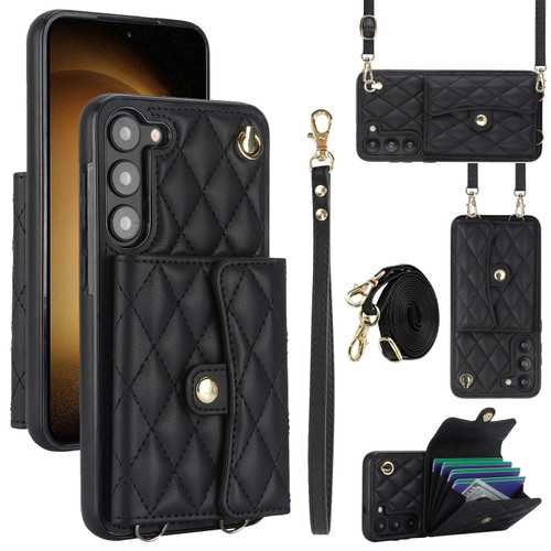 Samsung Galaxy A14 4G/5G Crossbody Rhombic Horizontal Wallet Leather Phone Case - Black
