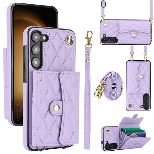 Samsung Galaxy A14 4G/5G Crossbody Rhombic Horizontal Wallet Leather Phone Case - Purple