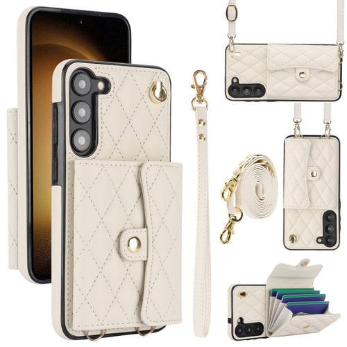 Samsung Galaxy A14 4G/5G Crossbody Rhombic Horizontal Wallet Leather Phone Case - White