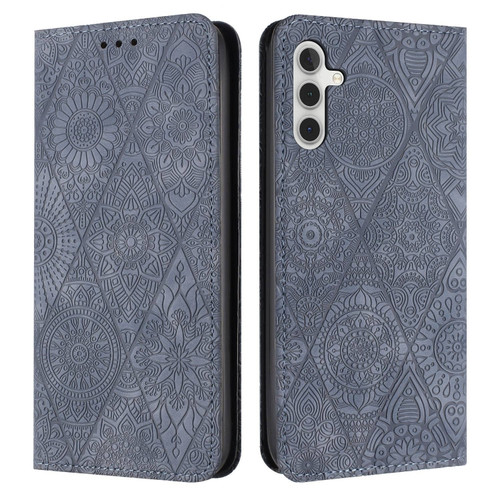 Samsung Galaxy A14 4G/5G Ethnic Embossed Adsorption Leather Phone Case - Grey