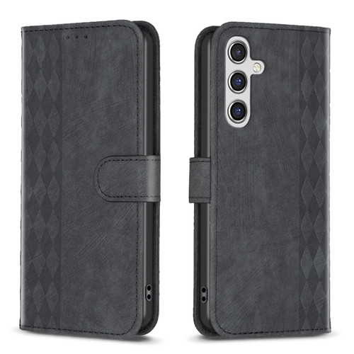 Samsung Galaxy A14 4G/5G Plaid Embossed Leather Phone Case - Black