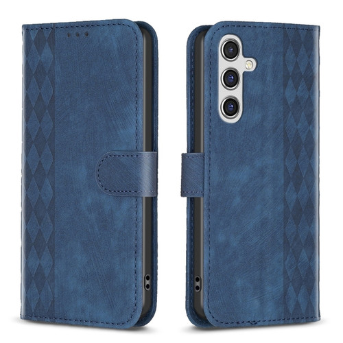 Samsung Galaxy A14 4G/5G Plaid Embossed Leather Phone Case - Blue