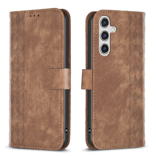 Samsung Galaxy A14 4G/5G Plaid Embossed Leather Phone Case - Brown