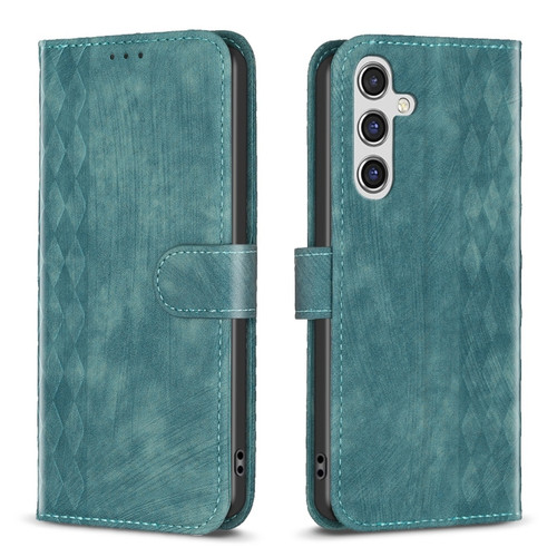 Samsung Galaxy A14 4G/5G Plaid Embossed Leather Phone Case - Green