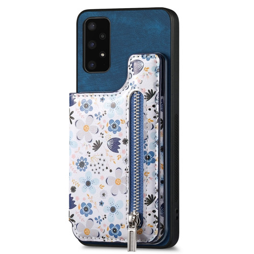 Samsung Galaxy A14 4G/5G Retro Painted Zipper Wallet Back Phone Case - Blue