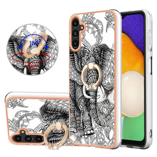 Samsung Galaxy A14 5G / 4G Electroplating Dual-side IMD Phone Case with Ring Holder - Totem Elephant
