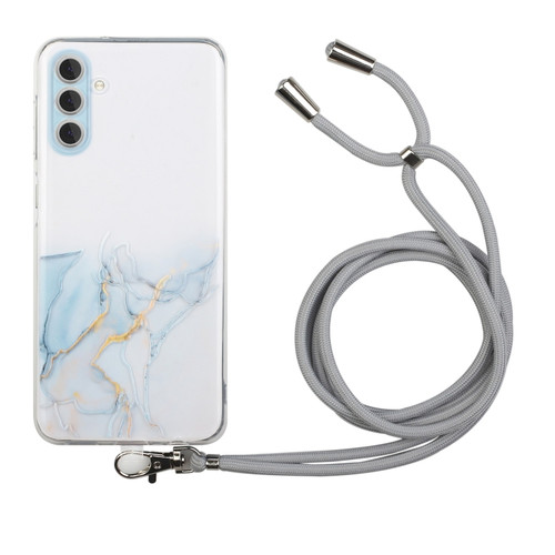 Samsung Galaxy A14 5G / 4G Hollow Marble Pattern TPU Phone Case with Neck Strap Rope - Grey