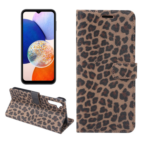 Samsung Galaxy A14 5G / 4G Leopard Pattern Flip Leather Phone Case - Brown