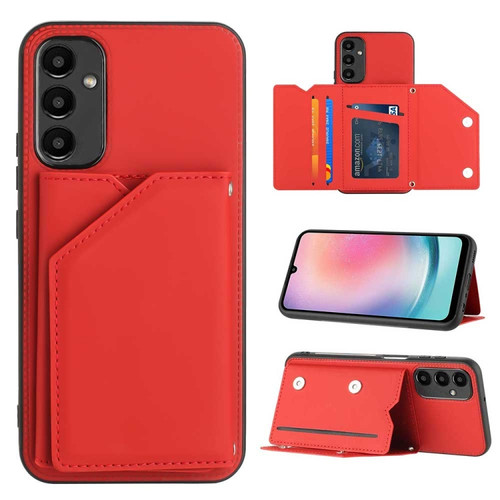 Samsung Galaxy A14 5G / 4G Skin Feel PU + TPU + PC Card Slots Phone Case - Red