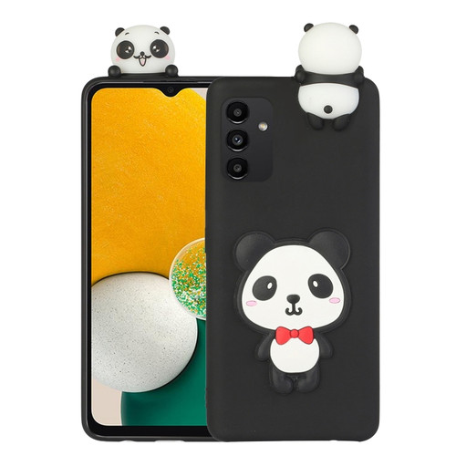 Samsung Galaxy A14 5G 3D Lying Cartoon TPU Shockproof Phone Case - Panda with Red Bow