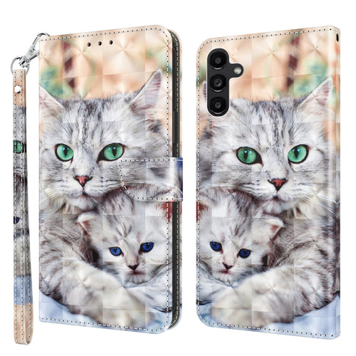 Samsung Galaxy A14 5G 3D Painted Leather Phone Case - Two Loving Cats