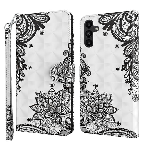 Samsung Galaxy A14 5G 3D Painting Pattern TPU + PU Phone Case - Diagonal Black Flower
