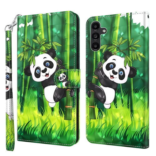 Samsung Galaxy A14 5G 3D Painting Pattern TPU + PU Phone Case - Panda Climbing Bamboo