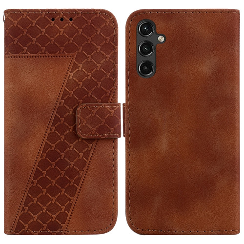 Samsung Galaxy A14 5G 7-shaped Embossed Leather Phone Case - Brown