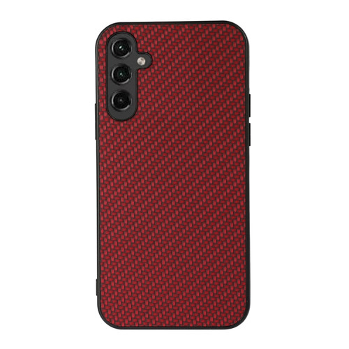 Samsung Galaxy A14 5G Accurate Hole Carbon Fiber Texture PU Phone Case - Red