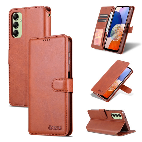 Samsung Galaxy A14 5G AZNS Calf Texture Horizontal Flip Leather Phone Case - Brown