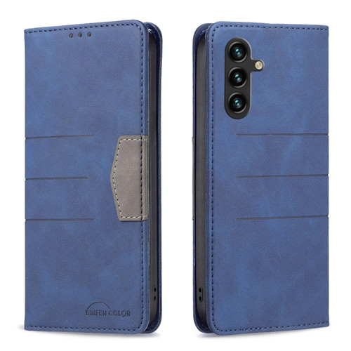Samsung Galaxy A14 5G BF10 Color Block Magnetic Flip Leather Phone Case - Blue