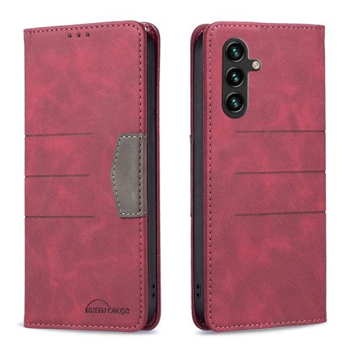 Samsung Galaxy A14 5G BF10 Color Block Magnetic Flip Leather Phone Case - Red