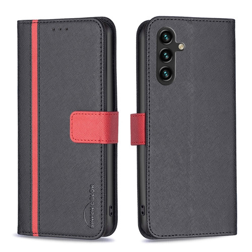 Samsung Galaxy A14 5G BF13 Color Matching Cross Texture Leather Phone Case - Black