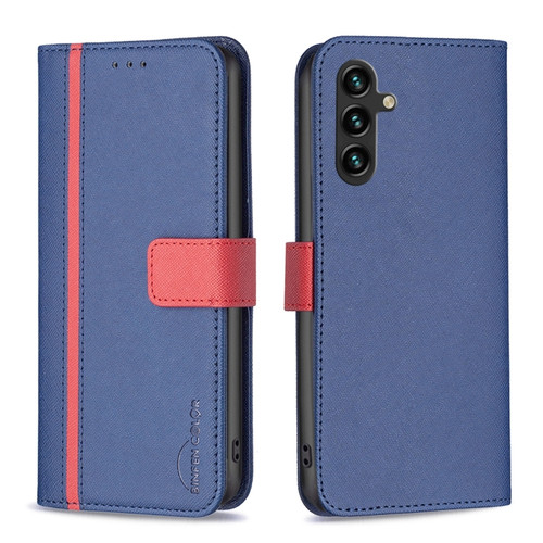 Samsung Galaxy A14 5G BF13 Color Matching Cross Texture Leather Phone Case - Blue
